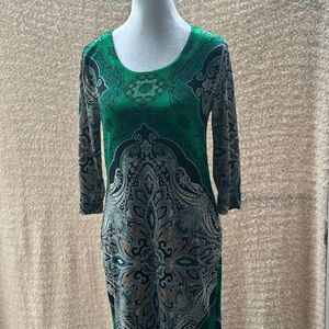 Vibrant Baroque Print Dress XS – Green Blue Orange White